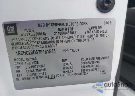 2007 Chevrolet Silverado C2500 Heavy Duty z USA, uszkodzony, nr VIN 1GCHC23D67F131543